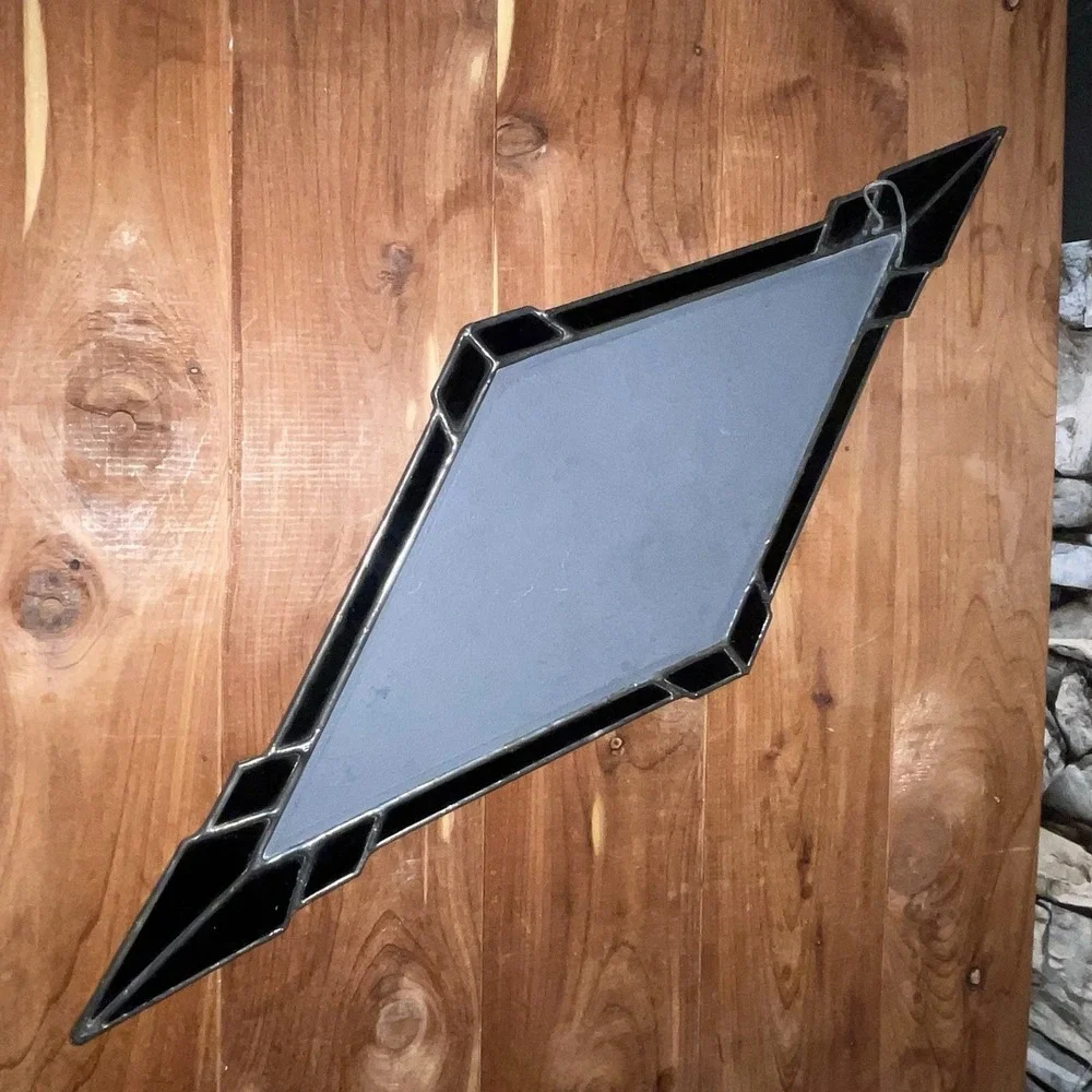 Vintage Handmade Diamond Shaped Stained Glass Art Deco Hanging Mirror 7x20
